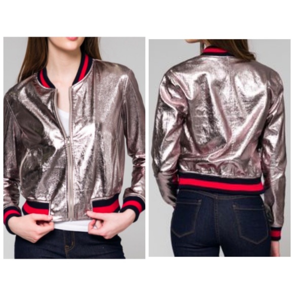 HONEY PUNCH Rose Gold Metallic Bomber - Picture 2 of 11